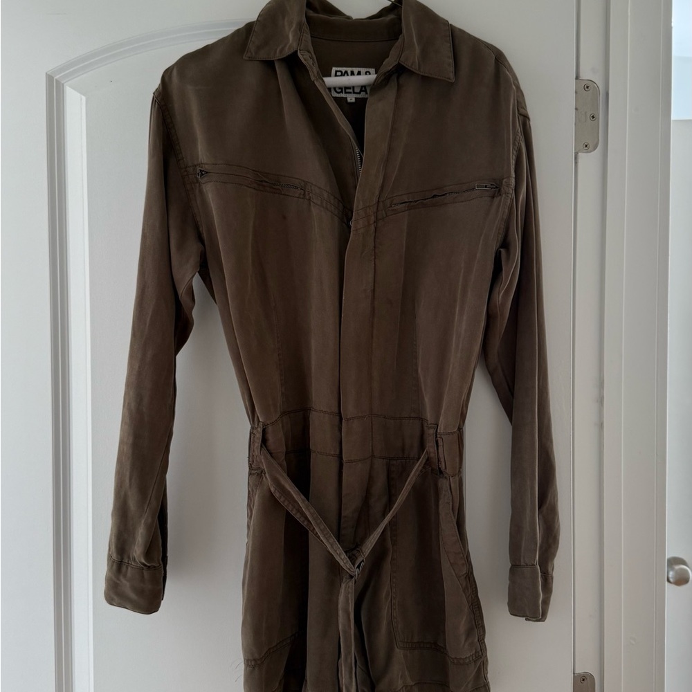 Pam and Gela Belted Utility Romper in Olive Size P